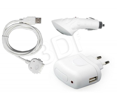 ZESTAW ADAPTERÓW ZASILANIA 3w1 220V/USB/CAR/iPod