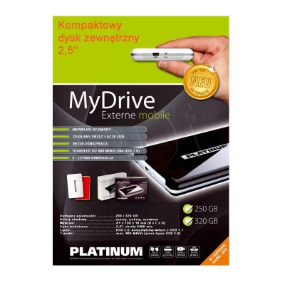 HDD PLATINUM MY DRIVE 320GB 2,5 USB 2.0 ZEW BIAŁY
