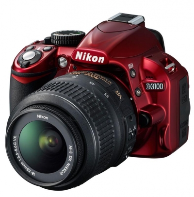 APARAT NIKON D3100kit + 18-55M f/3,5–5,6G VR CZERW.