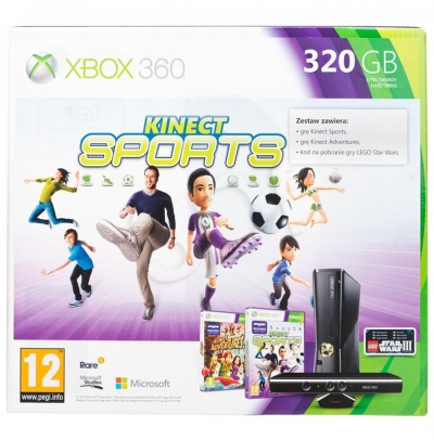 Konsola Xbox 360 320GB + Kinect + K. Adventures + K. Sports + Lego Star Wars 3 (zdrapka)