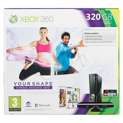 Xbox 360 320GB + Kinect + K.Adventures + Your Shape 2012