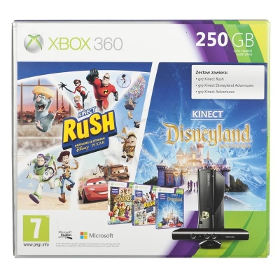 Xbox 360 250GB+Kinect+K.Adventures+Rush+Disneyland