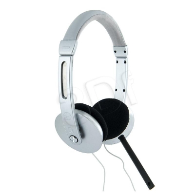 SŁUCHAWKI NAUSZNE AUDIO Z MIKROFONEM, 2,2M, SREBRNE