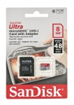 SANDISK microSDHC 8GB ULTRA 48MB/s Class 10 UHS-I + Adapter SD (opakowanie Foto)