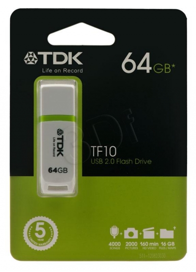 TDK TF10 USB 2.0 Flash Drive 64GB White